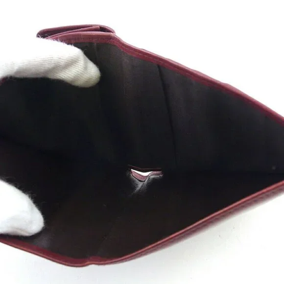 DIOR Two-folded wallet logo Bordeaux leather AUTH USED T20195